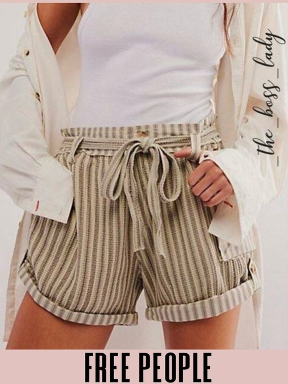 Free People shorts striped paper bag cuffed cotton spring summer XS